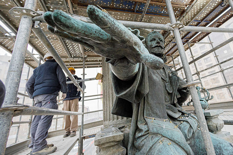 Labores de restauración del monumento al Justiciazgo en 2021