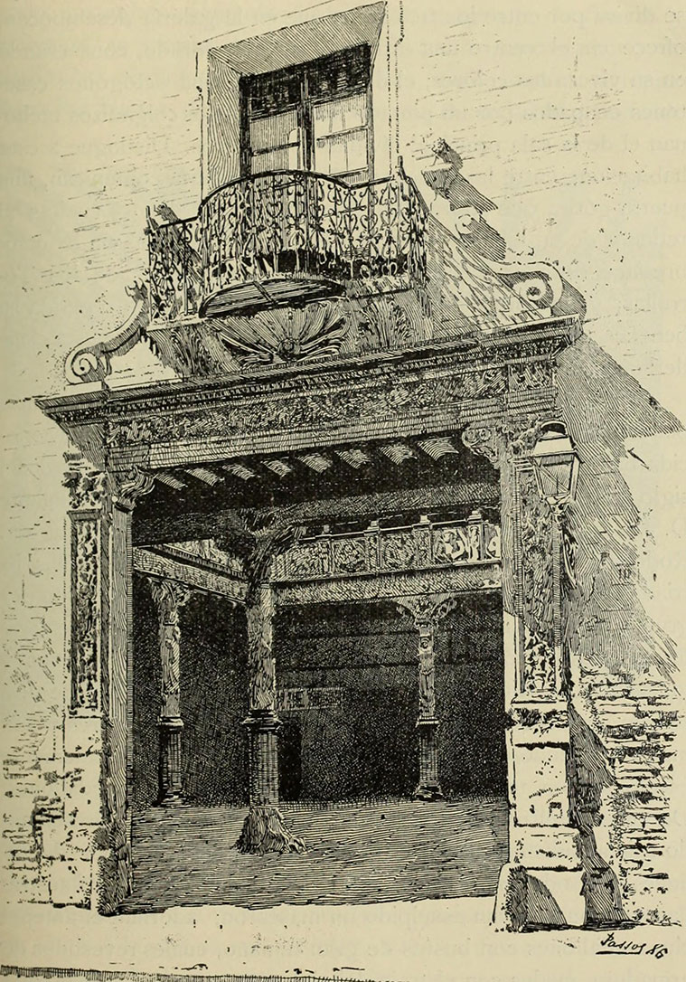 Portada de la Casa de la Infanta en una ilustración de José Passos (España, sus monumentos y sus artes, su naturaleza e historia. Aragón, 1886)