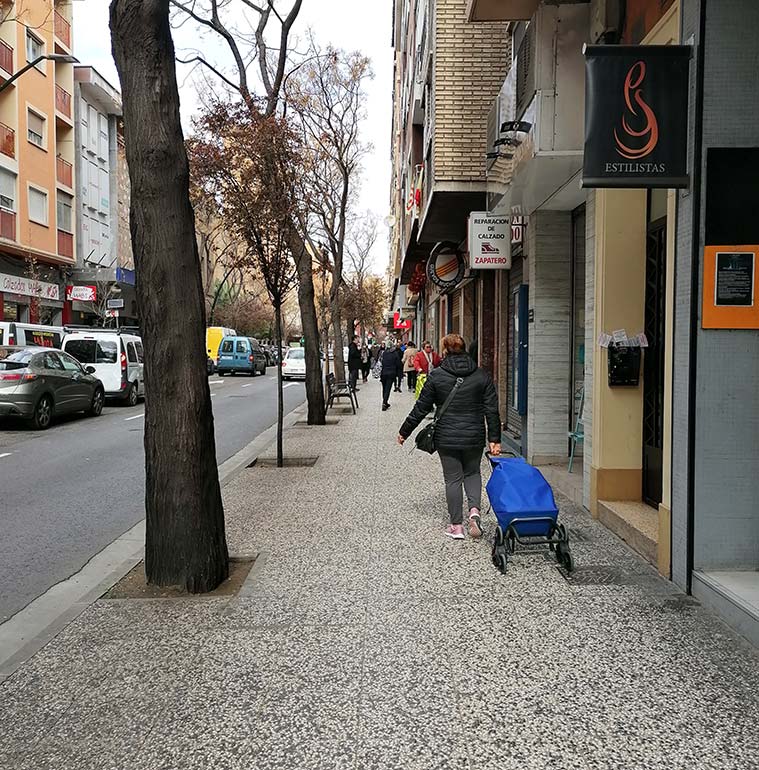 Una persona pasea con sus compras por la popular calle Unceta 