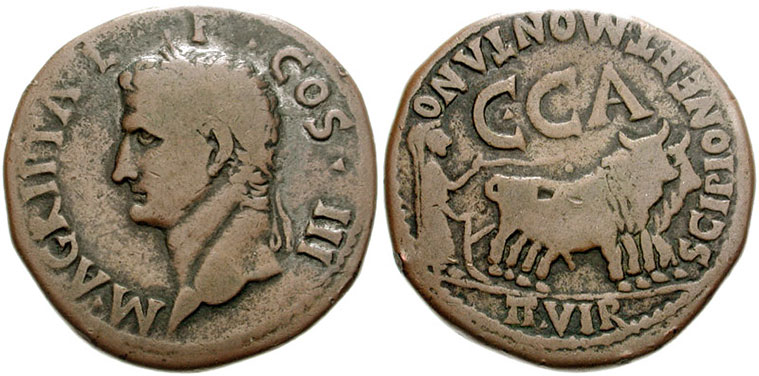 Moneda acuñada en Caesaraugusta bajo el gobierno del emperador Calígula