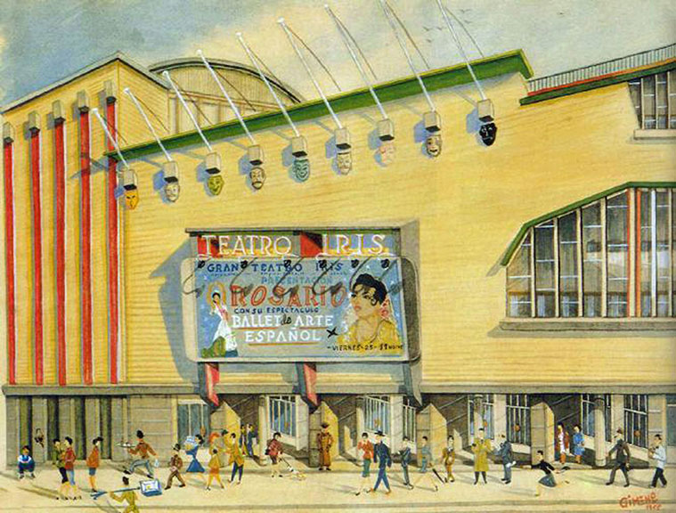 Nuevo Teatro Iris de Zaragoza, dibujo de su tramoyista, Mariano Gimeno, 1955.