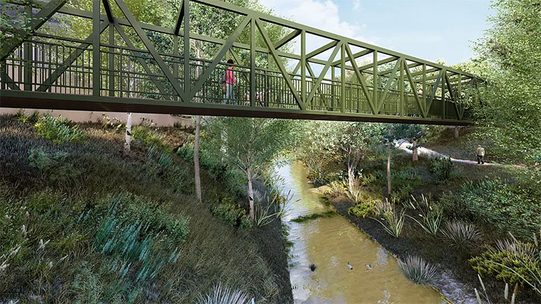 Proyecto Río Huerva parques fluviales, vegetación autóctona y espacios de paseo.