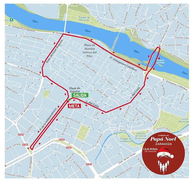 Recorrido Carrera de Papás Noel en Zaragoza