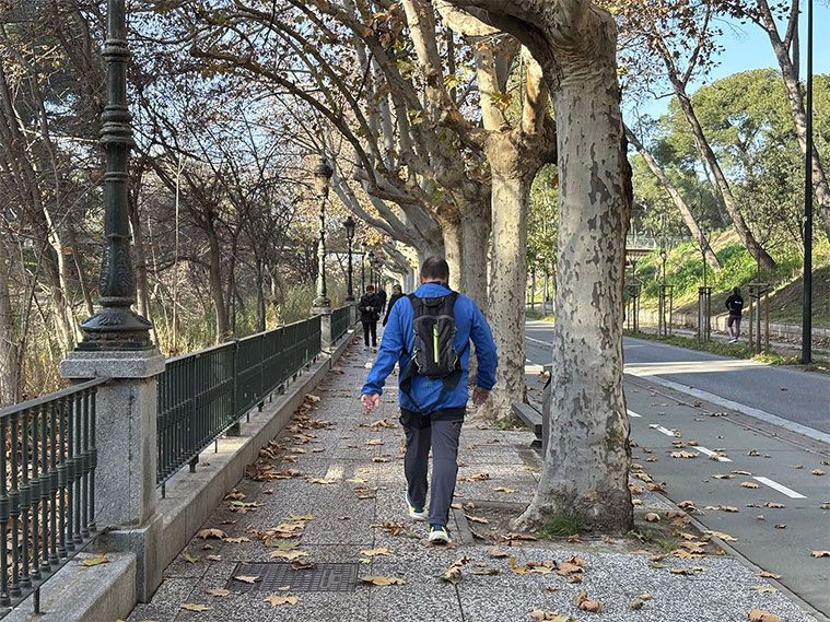 Una persona caminando por el Canal Imperial de Aragón